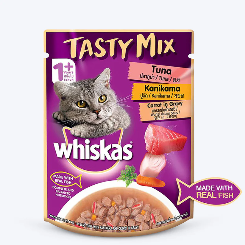 Whiskas Adult Tasty Mix Tuna Kanikama Carrot In Gravy 70G