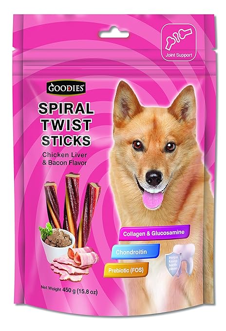 Goodies  Spiral Twist Stick Chicken Liver & Bacon Flavor 450g