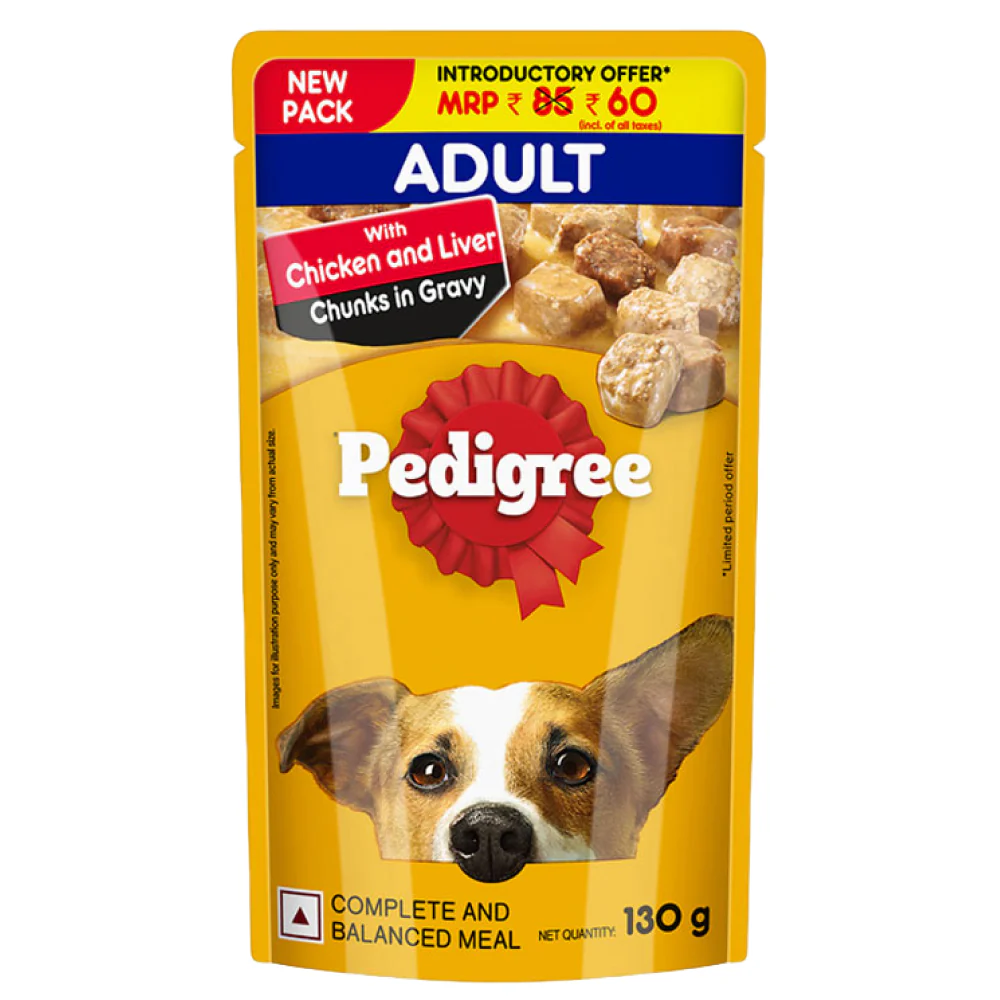 Pedigree Adult Chicken & Liver chunks in Gravy 130g